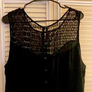 - XL Black Boho Button Down Top with Crochet Neckline